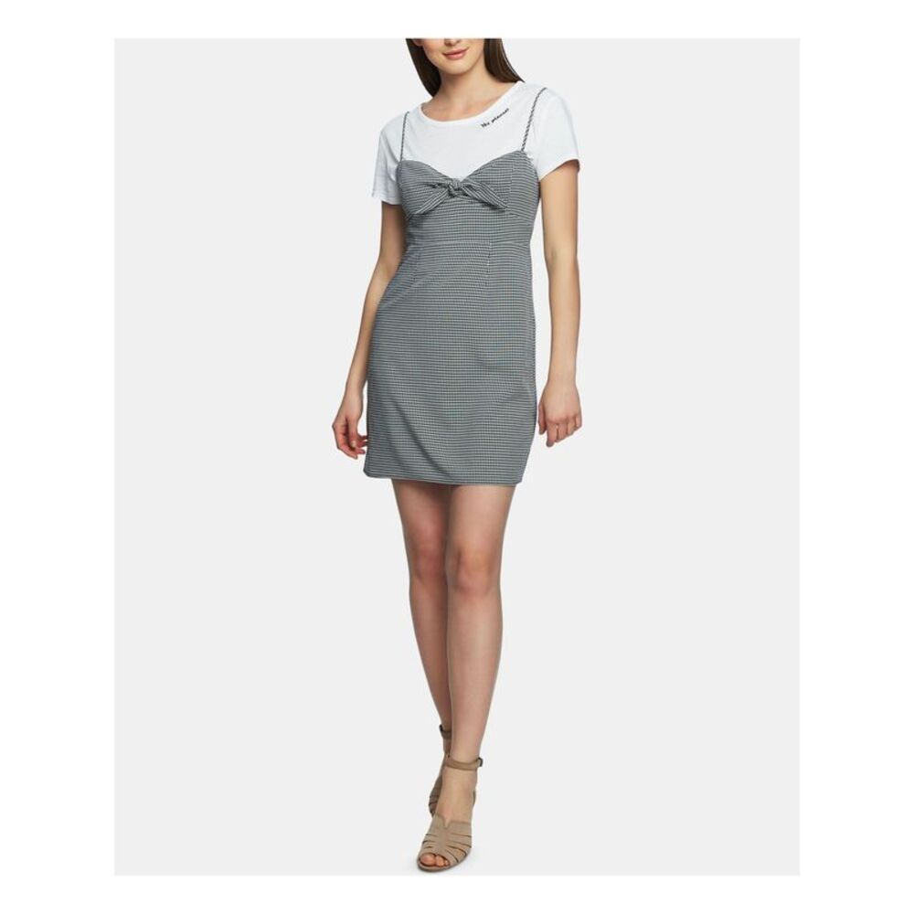 1. STATE Womens Black Spaghetti Strap V Neck Above The Knee Fit + Flare Dress 6
